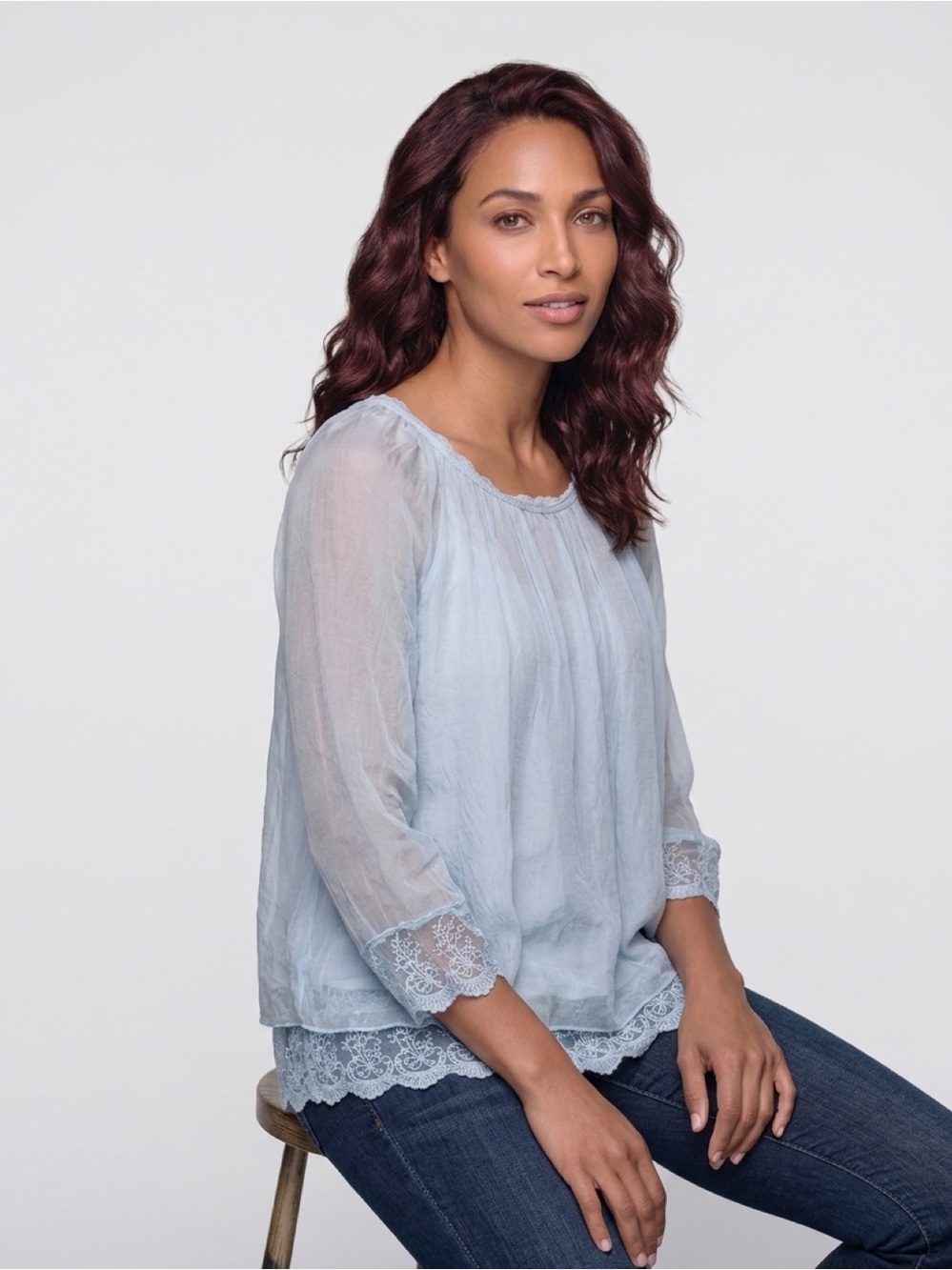 G by Giuliana Light Blue Sheer Layered Tunic